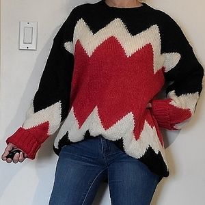 JRT Zig Zag Color Block Unisex long oversized Mohair Blend Sweater long-sleeve